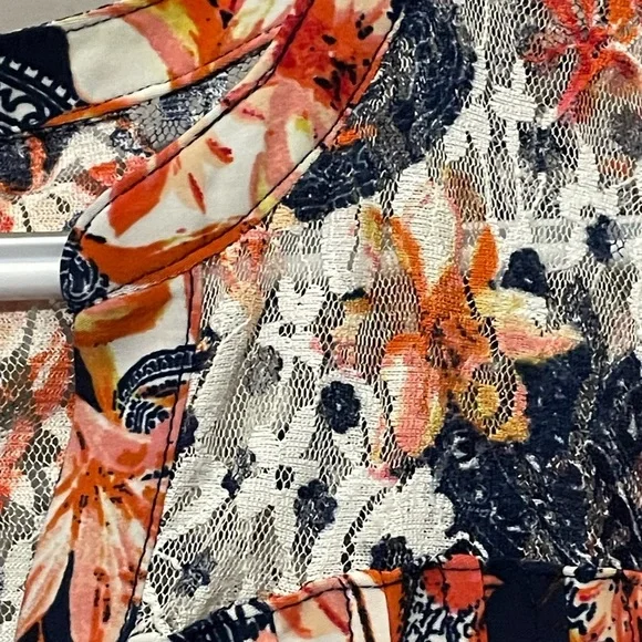 Cocomo Women's Tunic Blouse Plus 1X Floral Paisley Pleated Stretch Short Sleeve - Picture 6 of 7